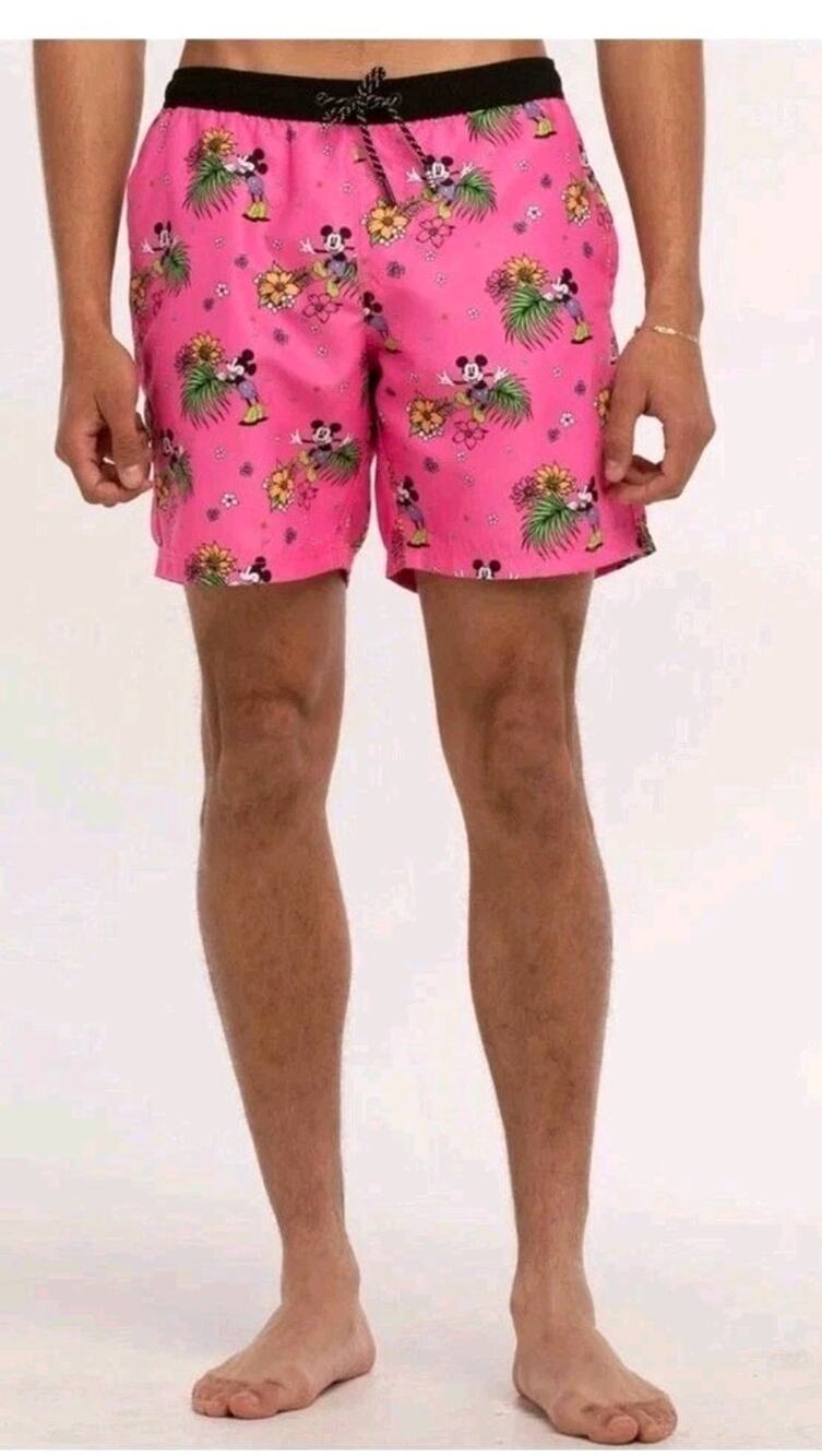 Neff Disney Mickey Mouse Men's Swim Trunks Shorts Pink Floral Tropical Sz L